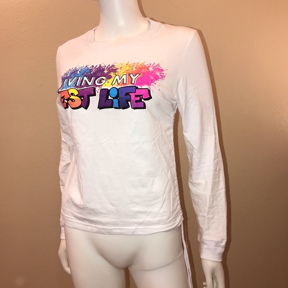 On Fire Living My Best Life Long Sleeve Graphic Tee Womens Size Small White - Picture 6 of 10